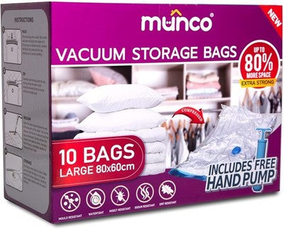 MUNCO Vacuum Storage Bags for Clothes & Duvets 10 x Large Pack