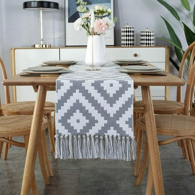 Lieson Cotton Linen Table Runner 32x200cm Beige Grey Blue Wedding Party