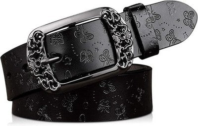 DORRISO Womens Genuine Cowhide Leather Belt Alloy Buckle 105-115cm Black