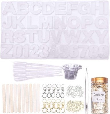 Resin Casting Moulds Set Gold Leaf, Lettering, Numbers & Keychains 158 Pcs