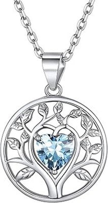 ChicSilver 925 Silver Tree of Life Heart Birthstone Necklace Gift Wrapped