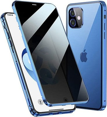 Jonwelsy iPhone 12 Privacy Case 360 Tempered Glass Magnetic Bumper Blue 6.1