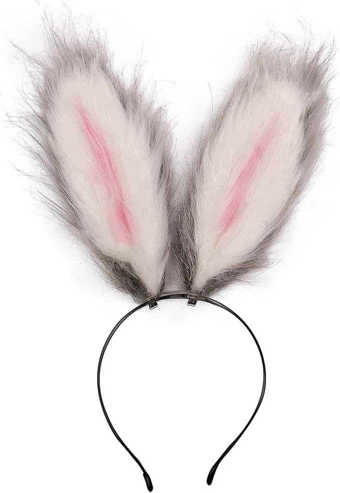 Cosplay Rabbit Bunny Long Ears Hair Clips Headband Hairband Hair - white/grey