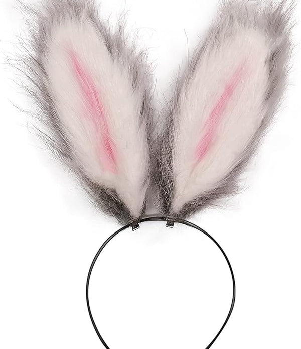 Cosplay Rabbit Bunny Long Ears Hair Clips Headband Hairband Hair - white/grey - Rebx.co.uk