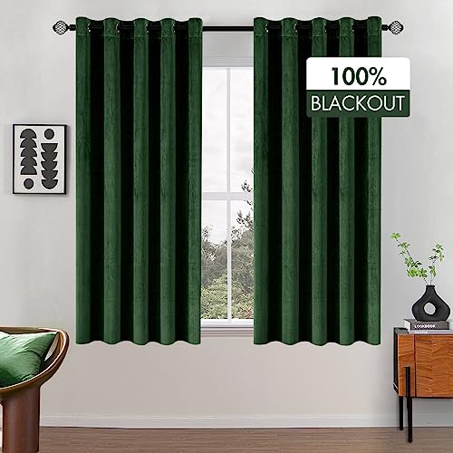 Miulee Velvet Blackout Curtains, Thermal Insulated, Dark Green, 2 Panels