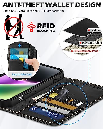 Shieldon iPhone 14 Genuine Leather Wallet Case RFID Retro Black