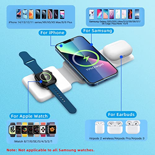 Peapolet 3 In 1 Wireless Charging Station, Foldable Portable Charger, White