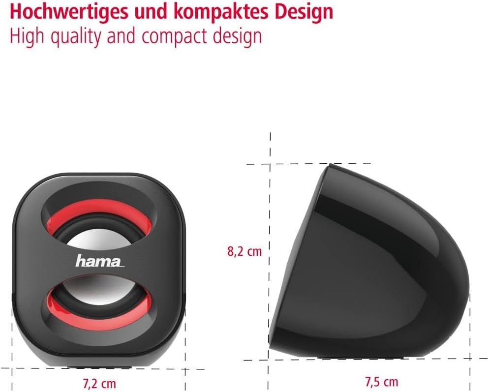 Hama Sonic Mobil PC Speakers x2 USB 3.0 3.5mm Jack 3W Active Black Red