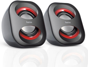 Hama Sonic Mobil PC Speakers x2 USB 3.0 3.5mm Jack 3W Active Black Red