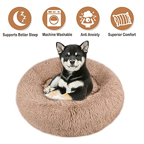 fireowl Calming Donut Pet Bed Plush Cuddler Beige Brown 60cm
