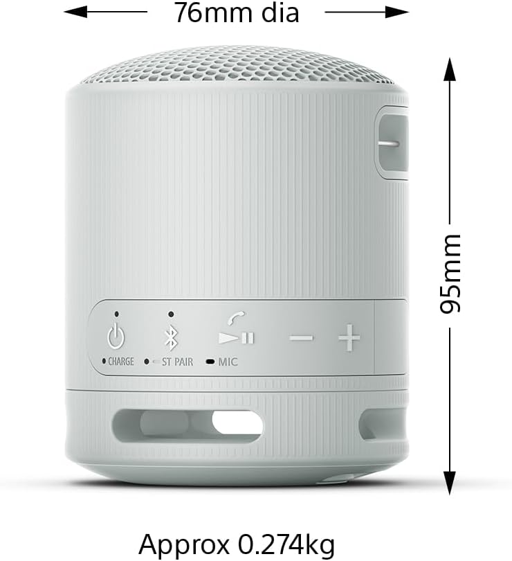 Sony SRS-XB100 Portable Bluetooth Speaker, Light Grey