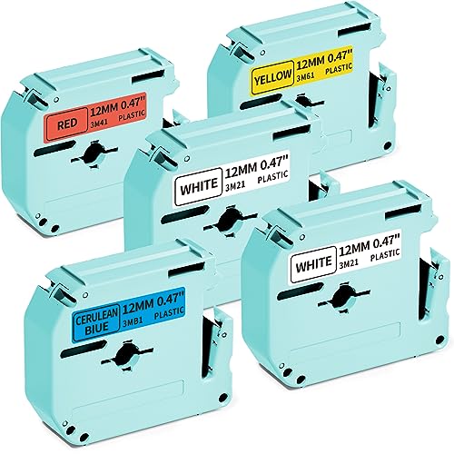 Vixic M960 Label Tapes 5 Pack 12mm Black on White Yellow Blue Red Brother - view 1