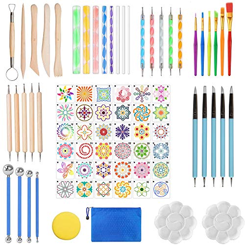 Mandala Dotting Tools 78 Pcs Painting Stencil Kit Pens Brushes Paint Tray - view 1