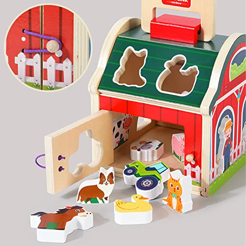 Montessori Wooden Farm Shape Sorter Toy Animals Playset Age 1 2 3 Years - view 4