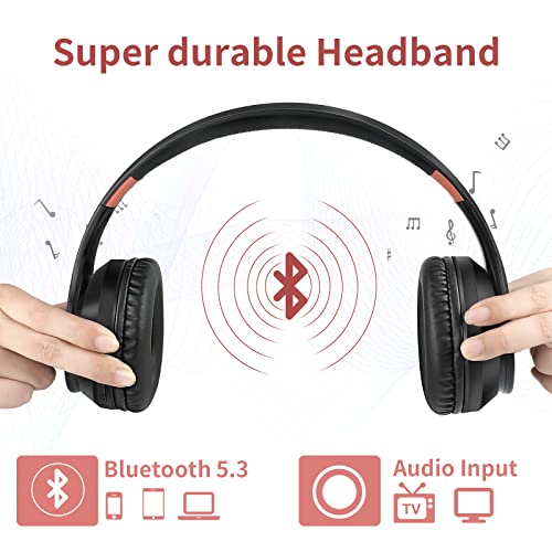 Lobkin Wireless Headphones Over Ear Bluetooth 5.3, Black Orange