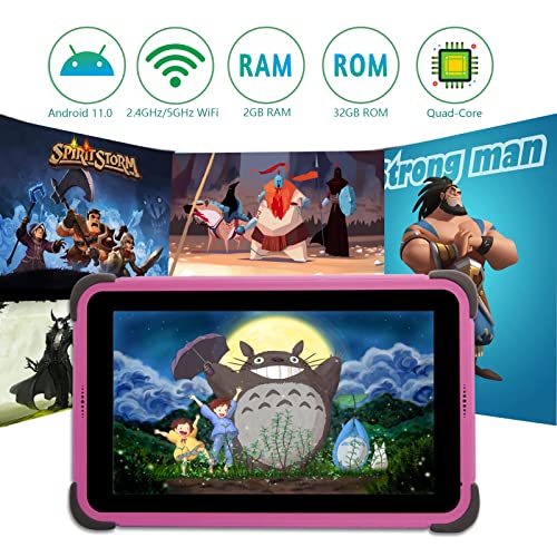Cwowdefu Kids Tablet 7 Inch Android 11 Learning Tablets 32GB, Pink