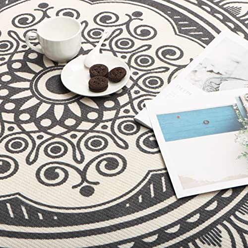 Yomshi 4ft Circle Rug Round Area Rug Cotton Woven Rug With Tassels Boho Rug