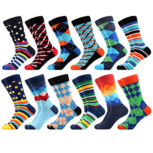 WeciBor Mens Crew Socks 12 Pairs Combed Cotton Colourful Novelty Sizes 7-12 - view 1