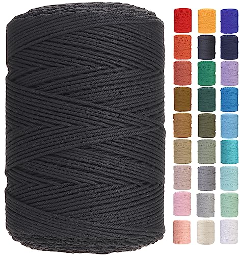 Gohof Macrame Cord 3mm X 450m Premium Cotton Macrame Rope, 4 Strand, Black