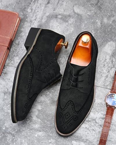 Mens Suede Brogues Formal Oxford Lace Up Leather Wedding Size 9 - view 6