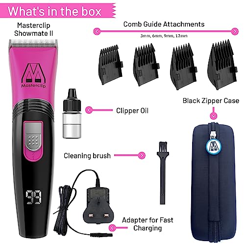 Masterclip Showmate II Cordless Dog Clippers Pink Quiet Grooming Kit