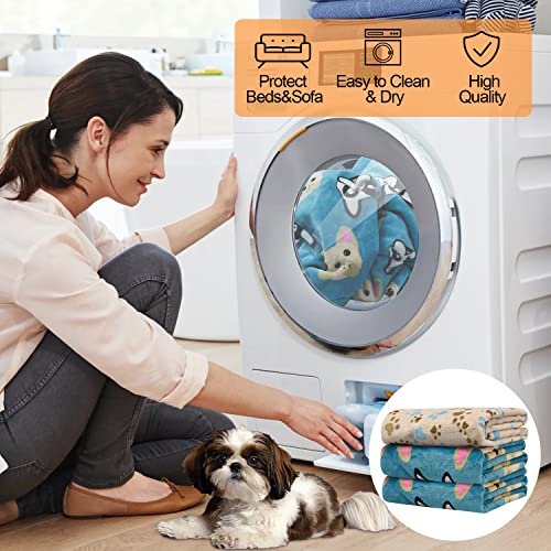 Rezutan Dog Blankets 3 Pack 106 x 76cm Washable Fleece 2 Blue 1 Brown - view 7