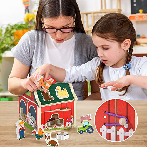 Montessori Wooden Farm Shape Sorter Toy Animals Playset Age 1 2 3 Years - view 6
