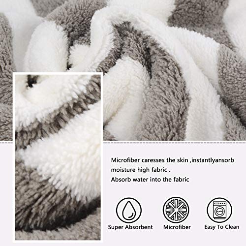 Vivote 2Pcs Microfibre Bath Towel, Super Soft Fluffy Striped, 80x152cm, Grey