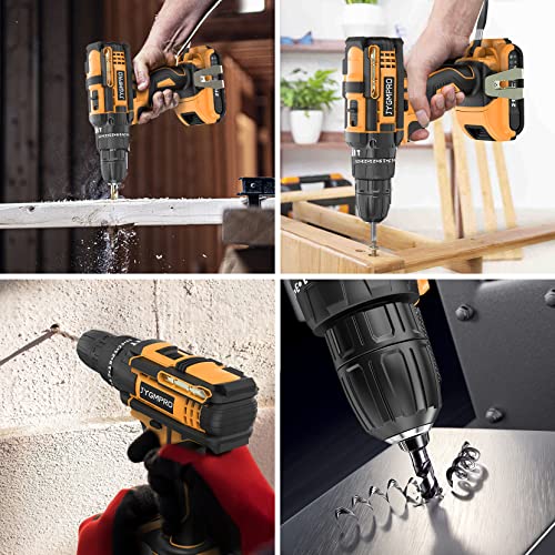 JYGMPRO 21V Cordless Drill Driver Set, 2 Batteries, 30 Bits