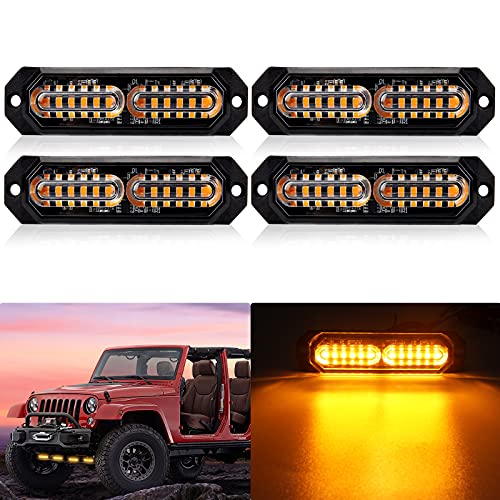 Jmest Lead 4-Pack LED Strobe Lights, 12V-24V Emergency Amber