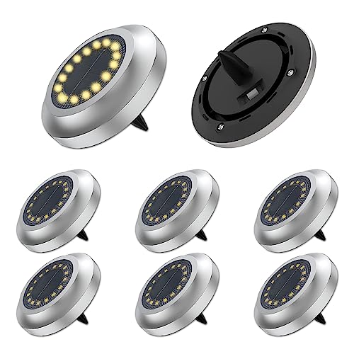 Solar Ground Lights 8 Pack 16 LED IP65 Waterproof Disk Path Lights Warm White - view 1