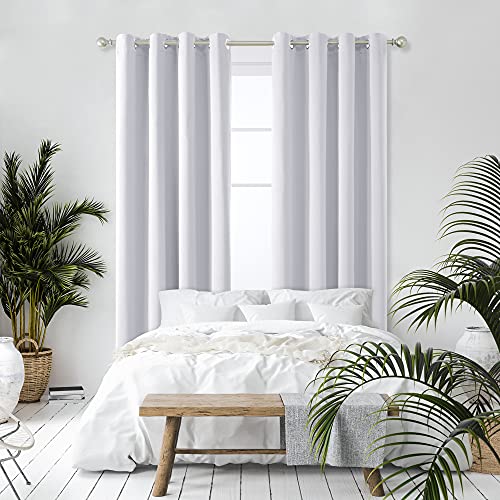 Deconovo Thermal Blackout Curtains, Ring Top, Silver Grey, 1 Pair