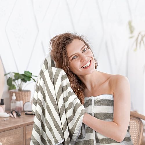 Vivote 2Pcs Microfibre Bath Towel, Super Soft Fluffy Striped, 80x152cm, Grey