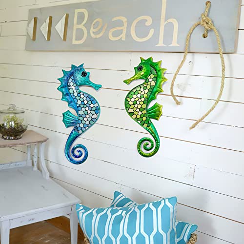 Hongland Seahorse Metal Wall Art 2 Pcs Mosaic Glass Coastal Garden Decor - view 9