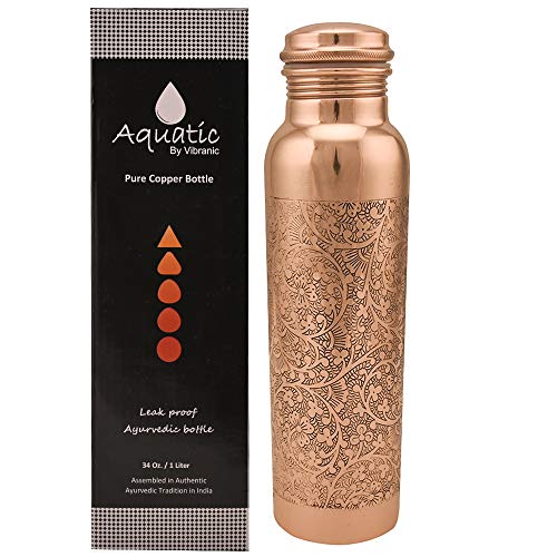Vibranics Aquatic Copper Water Bottle 1L Ayurvedic Vessel Dark Embossed - view 2