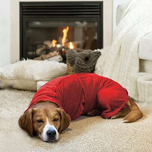 Geyecete Dog Drying Coat, Absorbent Fast-Dry Robe, Red, L
