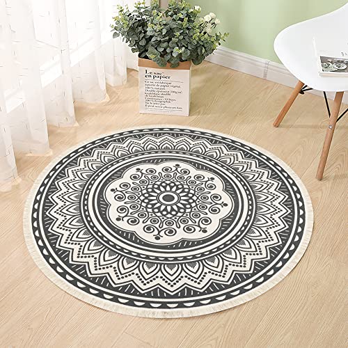Yomshi 4ft Circle Rug Round Area Rug Cotton Woven Rug With Tassels Boho Rug