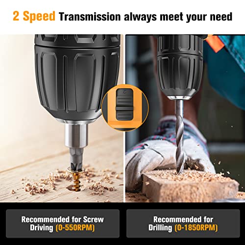 JYGMPRO 21V Cordless Drill Driver Set, 2 Batteries, 30 Bits