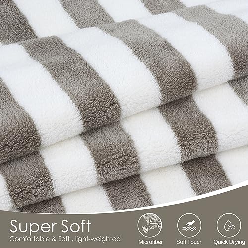 Vivote 2Pcs Microfibre Bath Towel, Super Soft Fluffy Striped, 80x152cm, Grey
