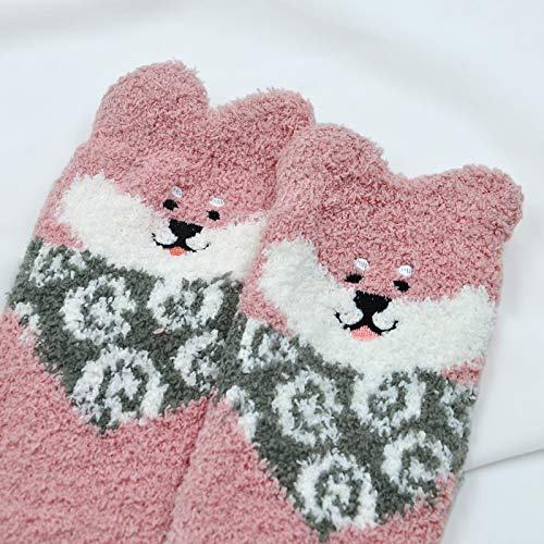 Zfsock Fluffy Thermal Bed Socks Womens Dogs Pattern 5 Pairs UK 4-7