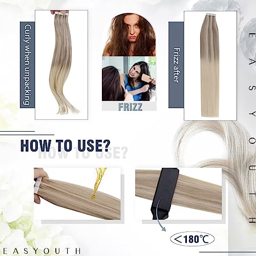 Easyouth Tape In Brown Hair Extensions Tape In Real Hair Tape, 50g, 20Pcs