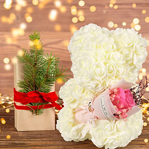 Pohomegk Handmade Rose Bear Gift White Mother's Day Birthday Wedding