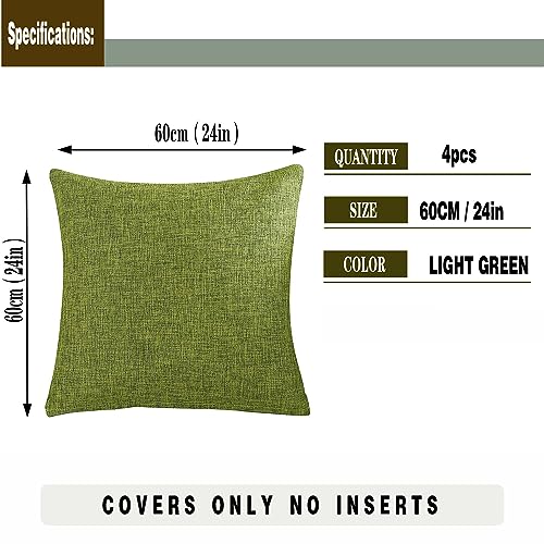 Gonove Cushion Covers 60x60cm Cotton Linen Set of 4 Light Green