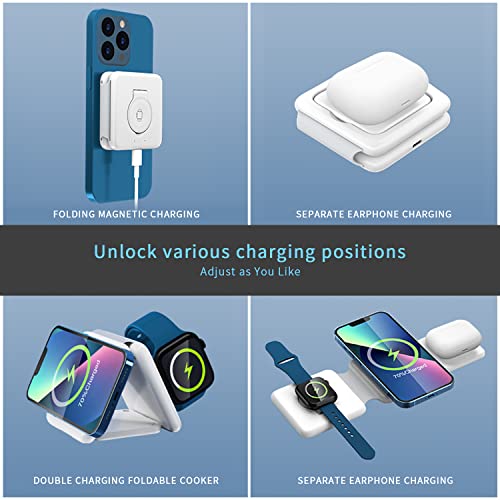 Peapolet 3 In 1 Wireless Charging Station, Foldable Portable Charger, White