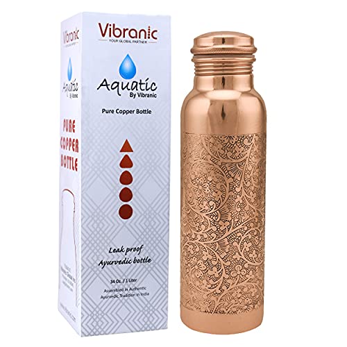 Vibranics Aquatic Copper Water Bottle 1L Ayurvedic Vessel Dark Embossed - view 1