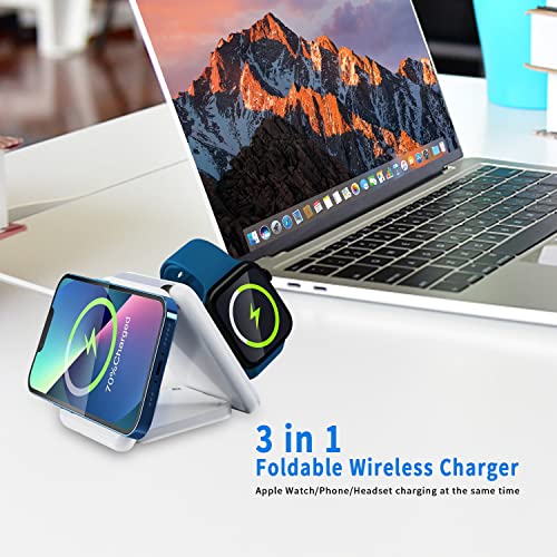 Peapolet 3 In 1 Wireless Charging Station, Foldable Portable Charger, White