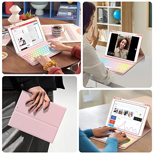 Gokoco iPad 10.2 Inch Backlit Keyboard Case, 8th Gen, 7th Gen, Pink