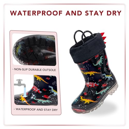 Euxterpa Black Dinosaur Kids Wellies Waterproof UK Size 11