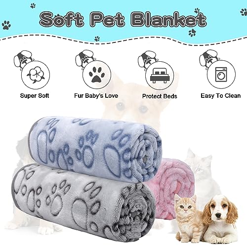 Rezutan Dog Blankets 3 Pack Flannel Fleece Throw 110x80cm Grey Pink Blue