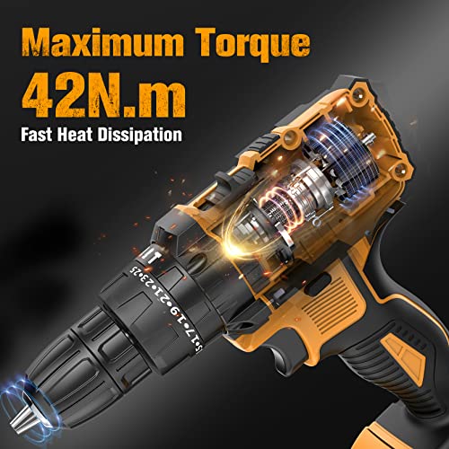 JYGMPRO 21V Cordless Drill Driver Set, 2 Batteries, 30 Bits